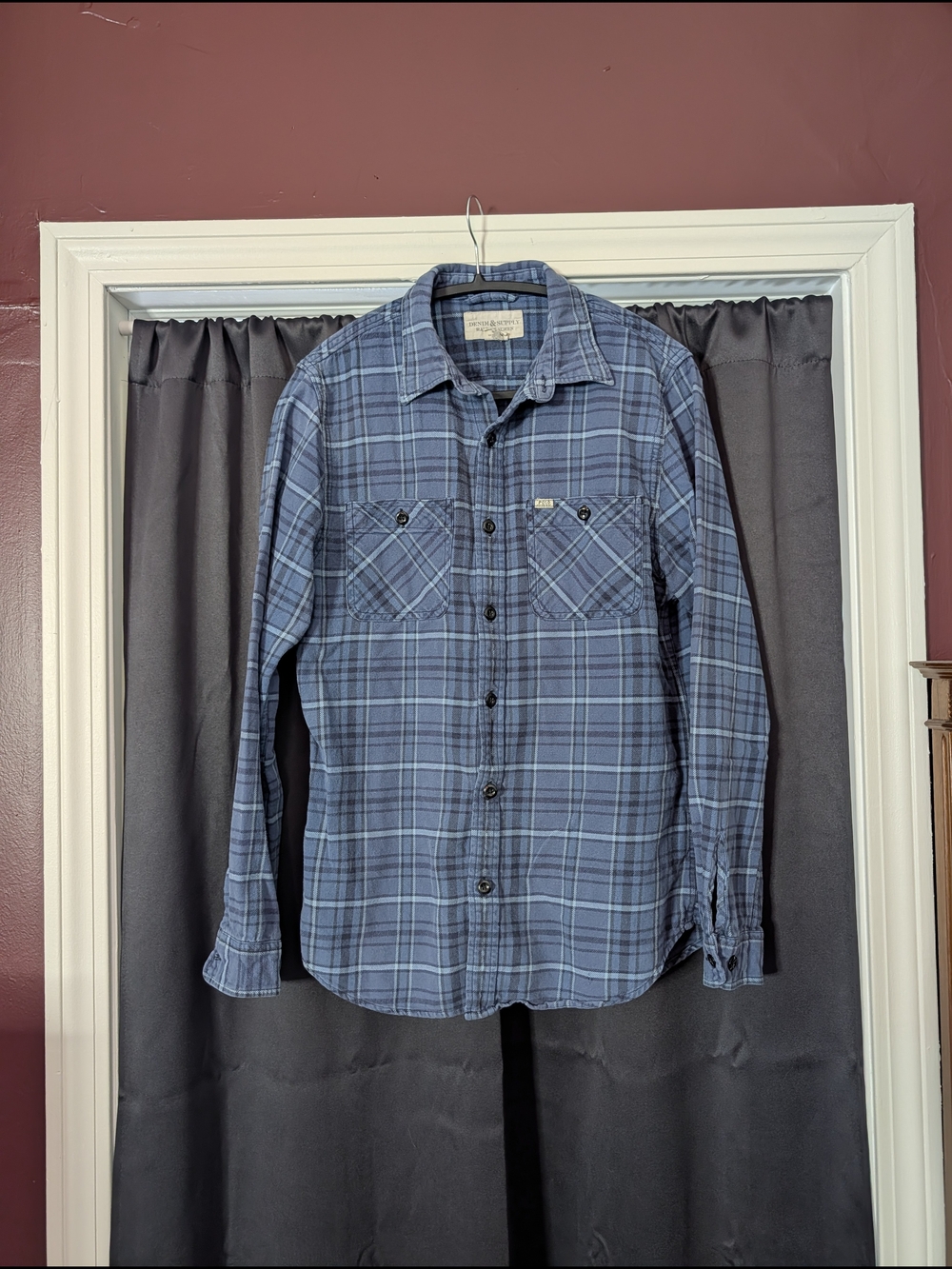Denim & Supply Ralph Lauren POLO Tag Blue Plaid Flannel Button-Down Shirt M